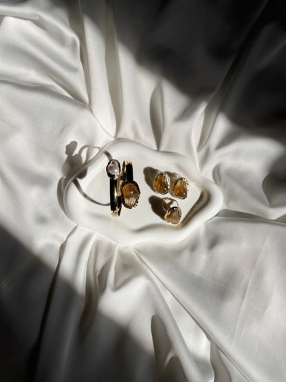 Ensemble Bracelet & Bague Dorés – Pierre Ambre Luxe | ByHiba Jewelry ByHiba jewelry