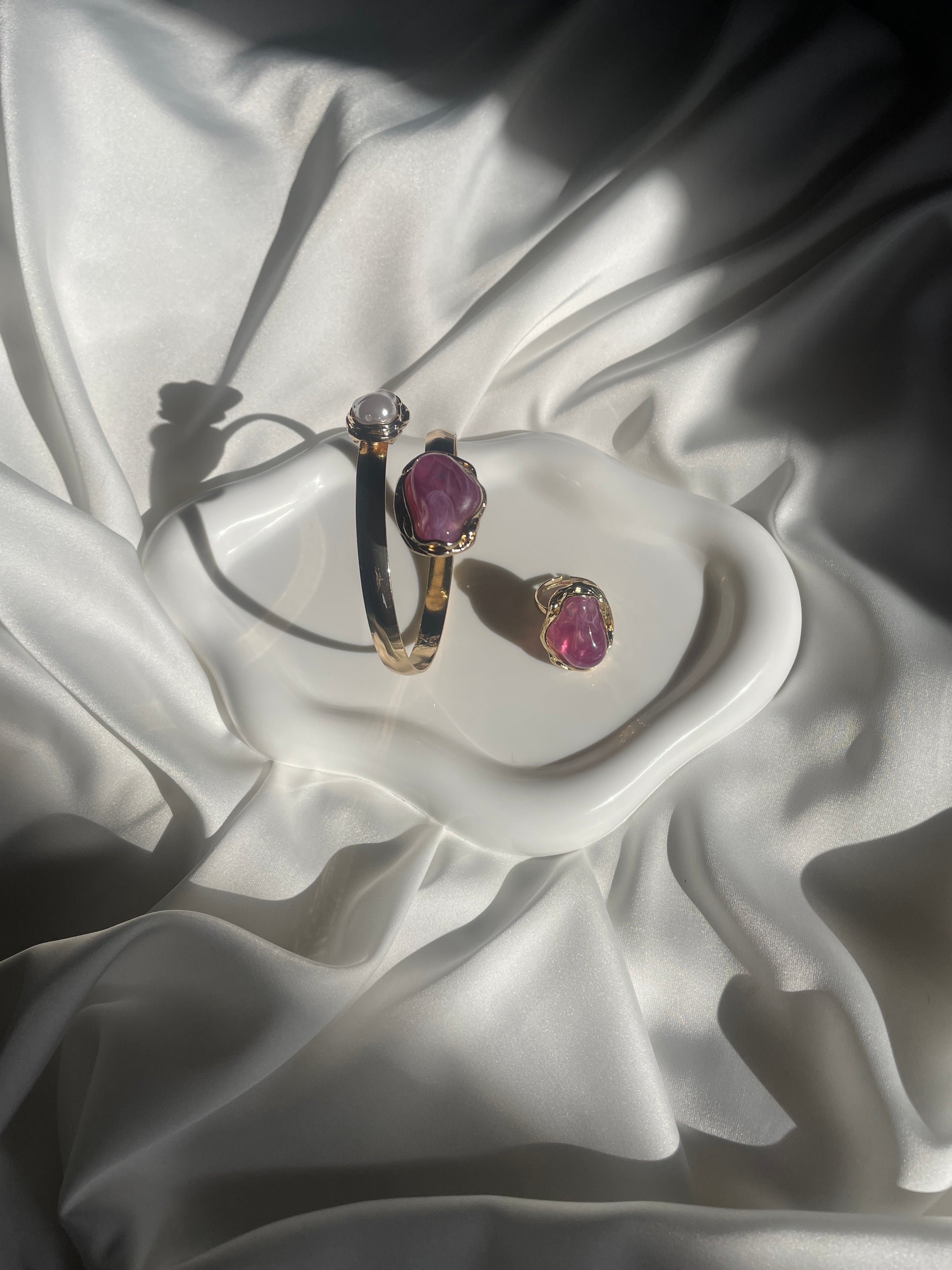 Ensemble bracelet et bague pierre rose Pierre Rose – Éclat Élégant | ByHiba Jewelry ByHiba jewelry