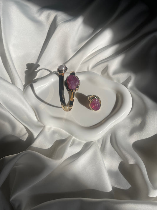Ensemble bracelet et bague pierre rose Pierre Rose – Éclat Élégant | ByHiba Jewelry ByHiba jewelry