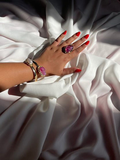 Ensemble bracelet et bague pierre rose Pierre Rose – Éclat Élégant | ByHiba Jewelry ByHiba jewelry