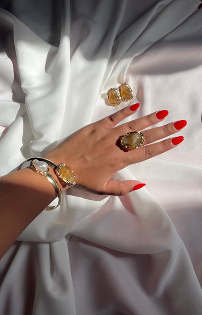 Ensemble Bracelet & Bague Dorés – Pierre Ambre Luxe | ByHiba Jewelry ByHiba jewelry